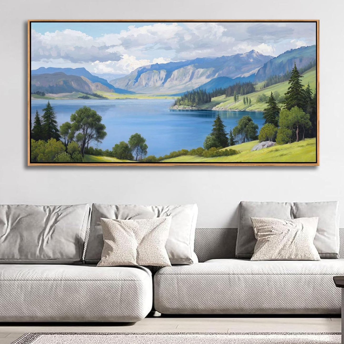 Landscape Wall Art for Living Room - with Mountain and Lake Scenery Pictures Wall Decor Large Canvas Wall Art, Forest and Nature Wall Decor for Bedroom, Green Artwork Prints for Above Bed 29×58IN