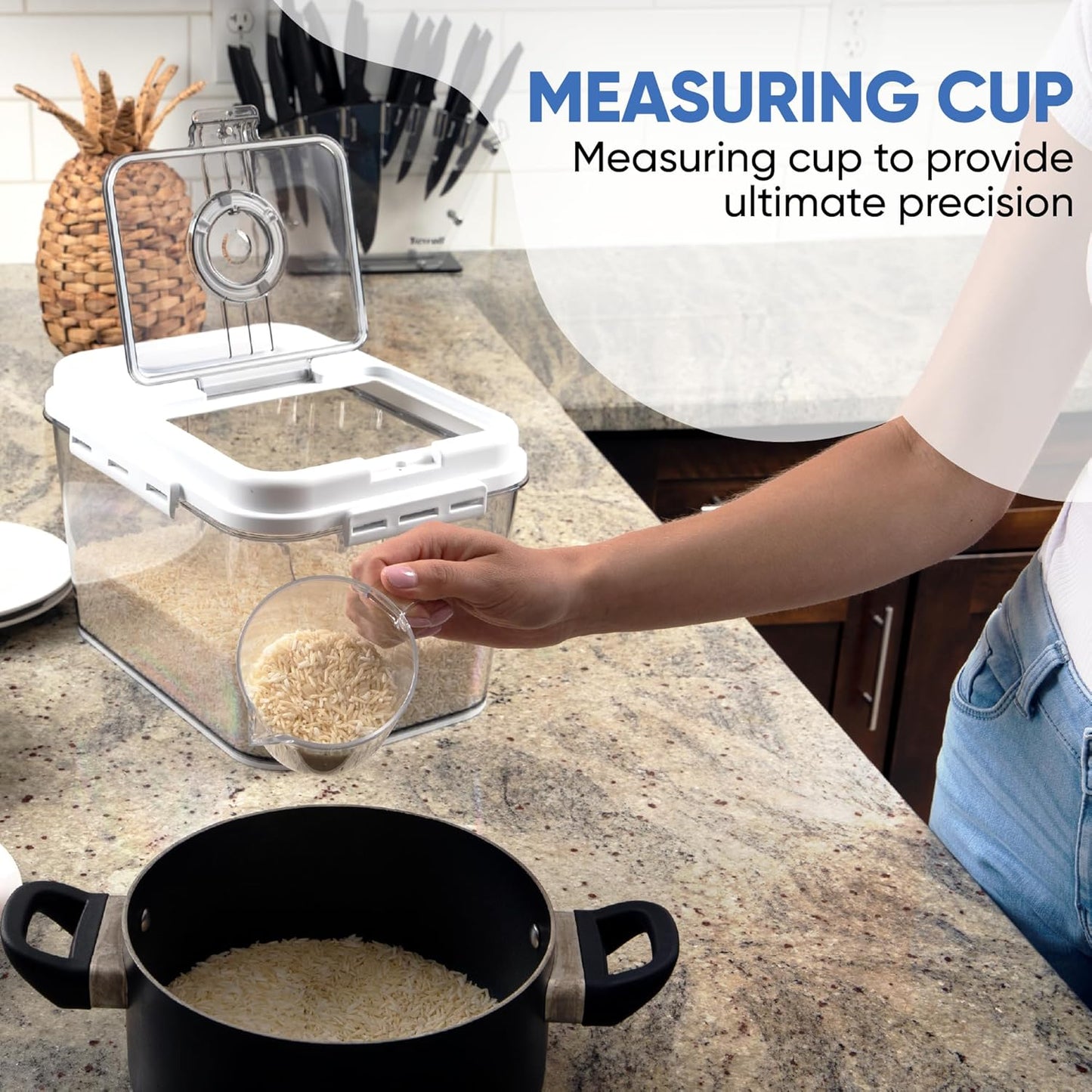 Chef's Path Extra Large Airtight Rice Storage Container with Measuring Cup, Pack of 1, 8 L Capacity, Kitchen and Pantry Canister for Rice, Flour, Sugar, and Baking Supplies