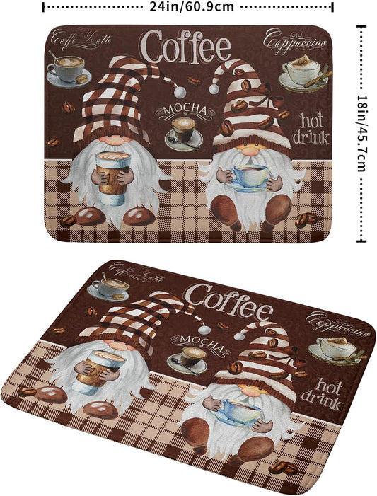 Coffee Gnomes Dish Drying Mat 18x24 Inch, Coffee Maker Mats for Tabletop, Buffalo Plaid Brown Mocha Absorbent Washable Spillproof Espresso Machine Pad Cafe Bar Kitchen Counter Protector