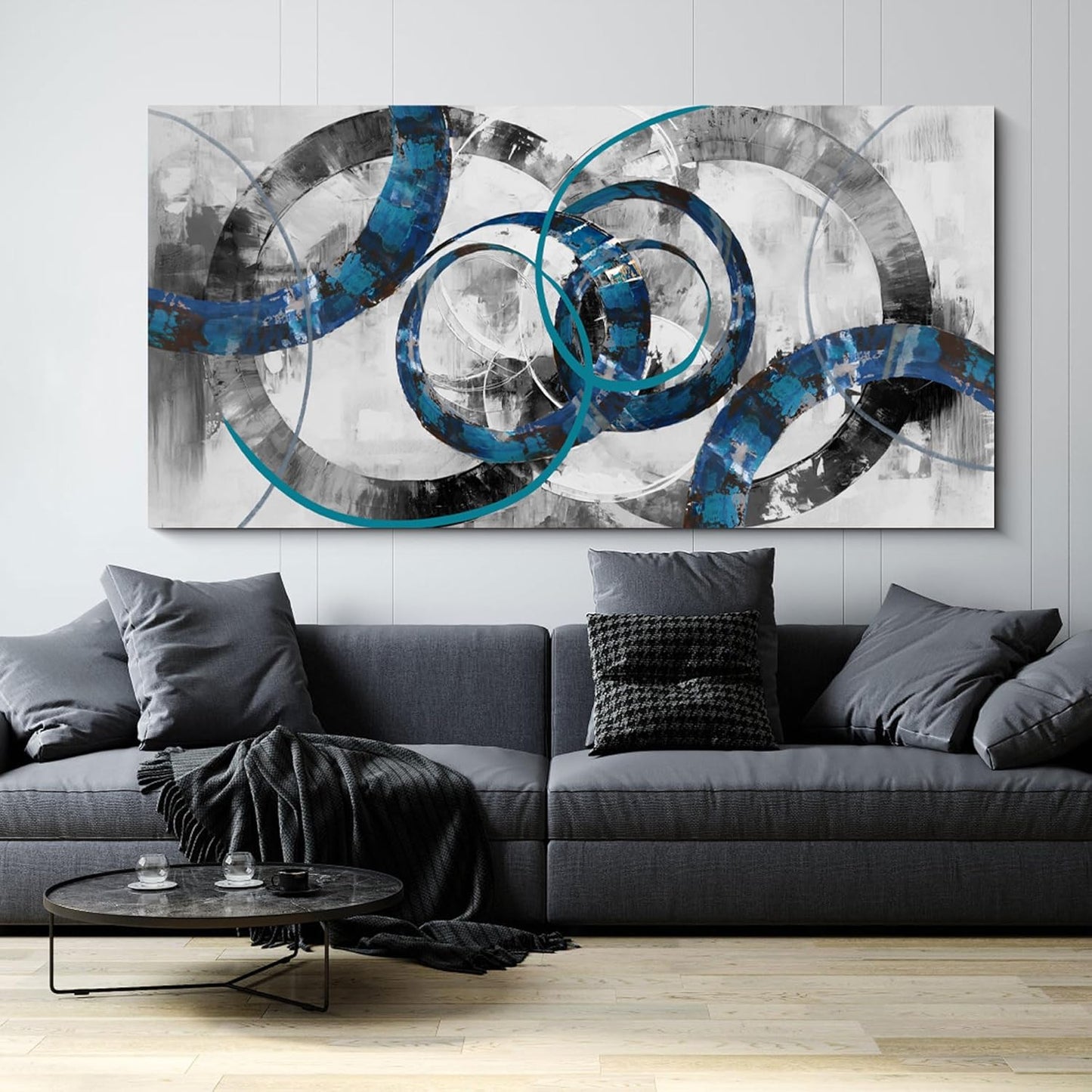 XLSJERST Blue Abstract Canvas Wall Art - Modern Art Wall Decor Wall Pictures for Living Room Bedroom Office Gray and White Paintings Artwork for Wall Size 29x58 Inches