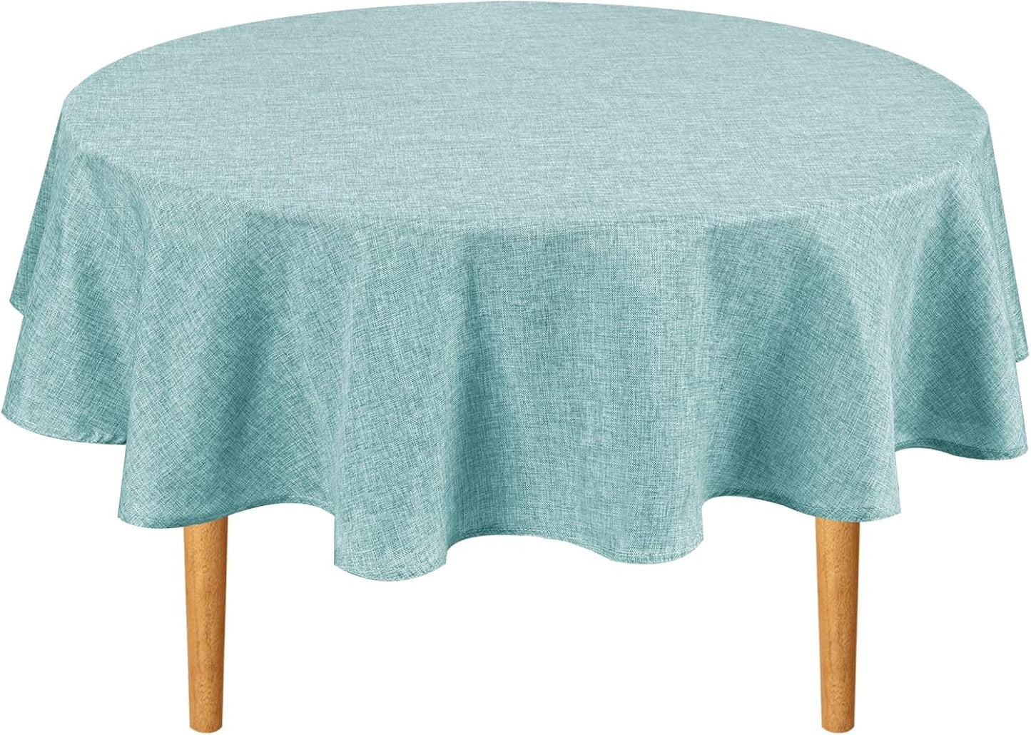 Hiasan Round Tablecloth 60 Inch Linen - Wrinkle and Stain Resistant Washable Polyester Fabric Table Cloth for Patio Dining Room Kitchen Party, Aqua