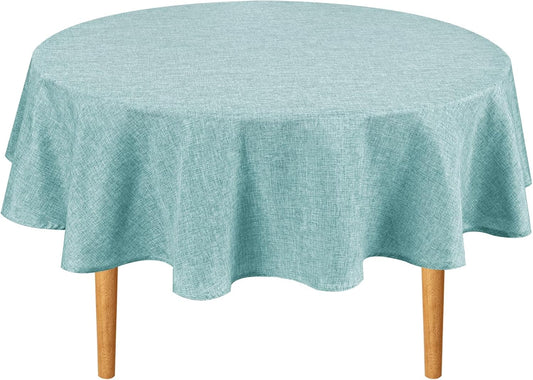 Hiasan Round Tablecloth 60 Inch Linen - Wrinkle and Stain Resistant Washable Polyester Fabric Table Cloth for Patio Dining Room Kitchen Party, Aqua