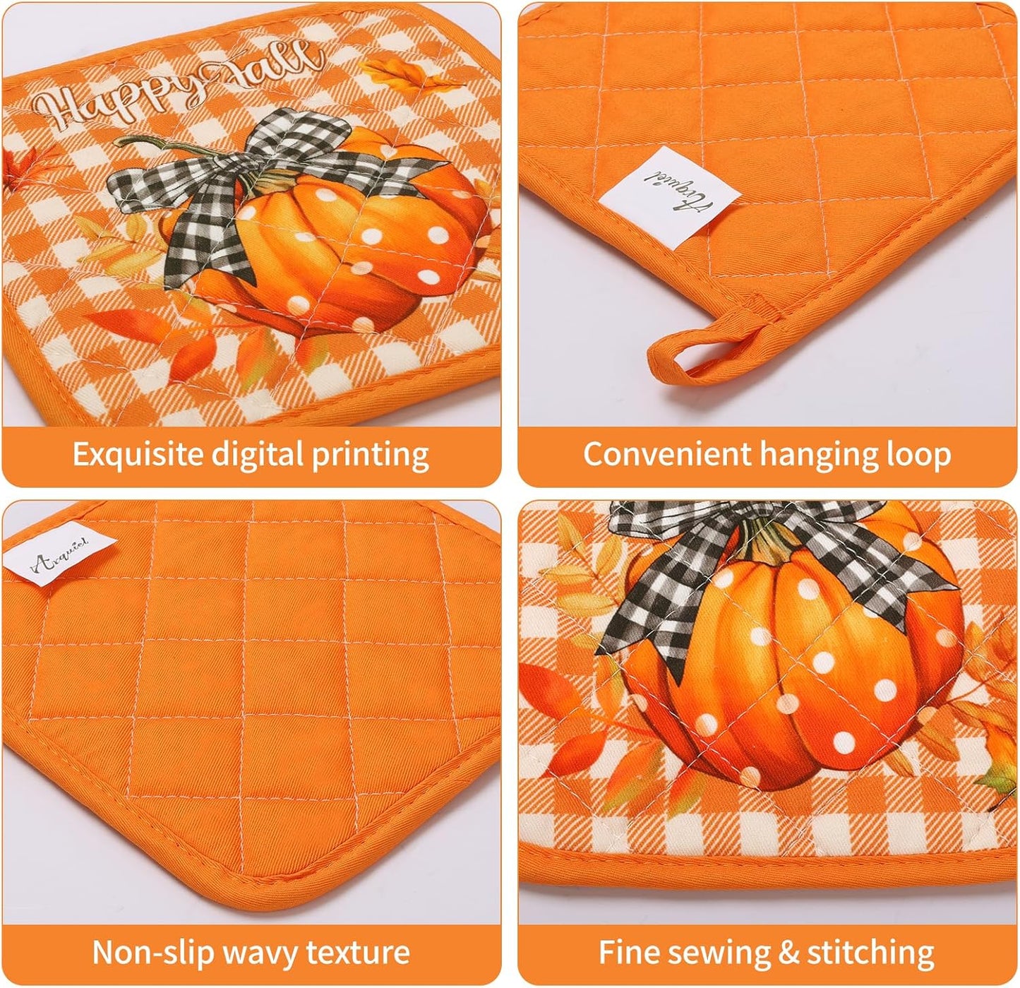 Fall Pumpkin Gnome Oven Mitts and Pot Holders Sets 2Pcs, 100% Cotton Heat Resistant, Extra Long Oven Gloves Potholder for Thanksgiving Kitchen Cooking Baking Decoration