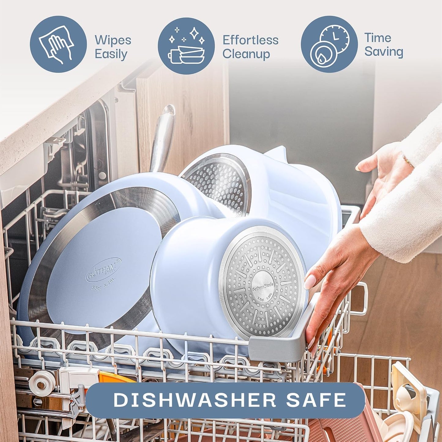 Gotham Steel 5 Qt Lightweight Ceramic Dutch Oven Pot with Lid, Nonstick Sourdough Dutch Oven for Bread Baking, 10 in 1 Stock Pot Ovens for Pasta, Spaghetti, Bread and More, Pots for Cooking