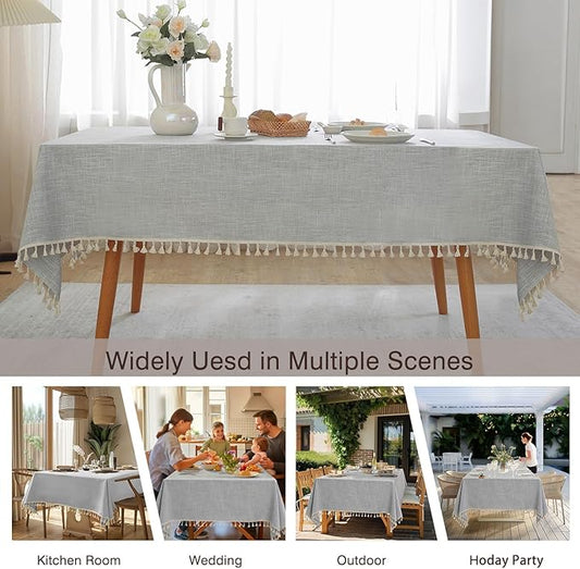 JIALE Textured Tablecloth, Heavy Duty Linen Style Farmhouse Table Cloth Rectangle, Wrinkle-Free Washable Waterproof Table Cover for Kitchen, Dining, Parties, 75"x55", Light Grey