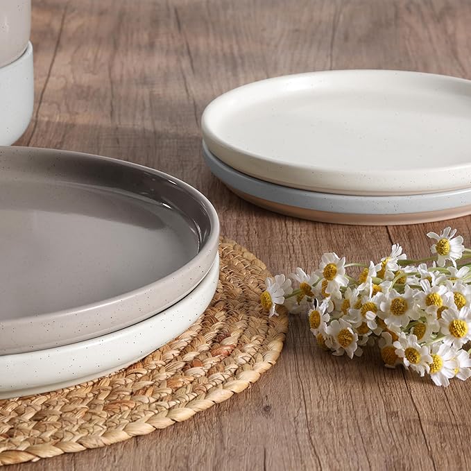 HaWare Stoneware Dinnerware Sets, 24-Piece Plates and Bowls Set for 8, Dishes Set for Home Restaurant, Speckled Multicolor