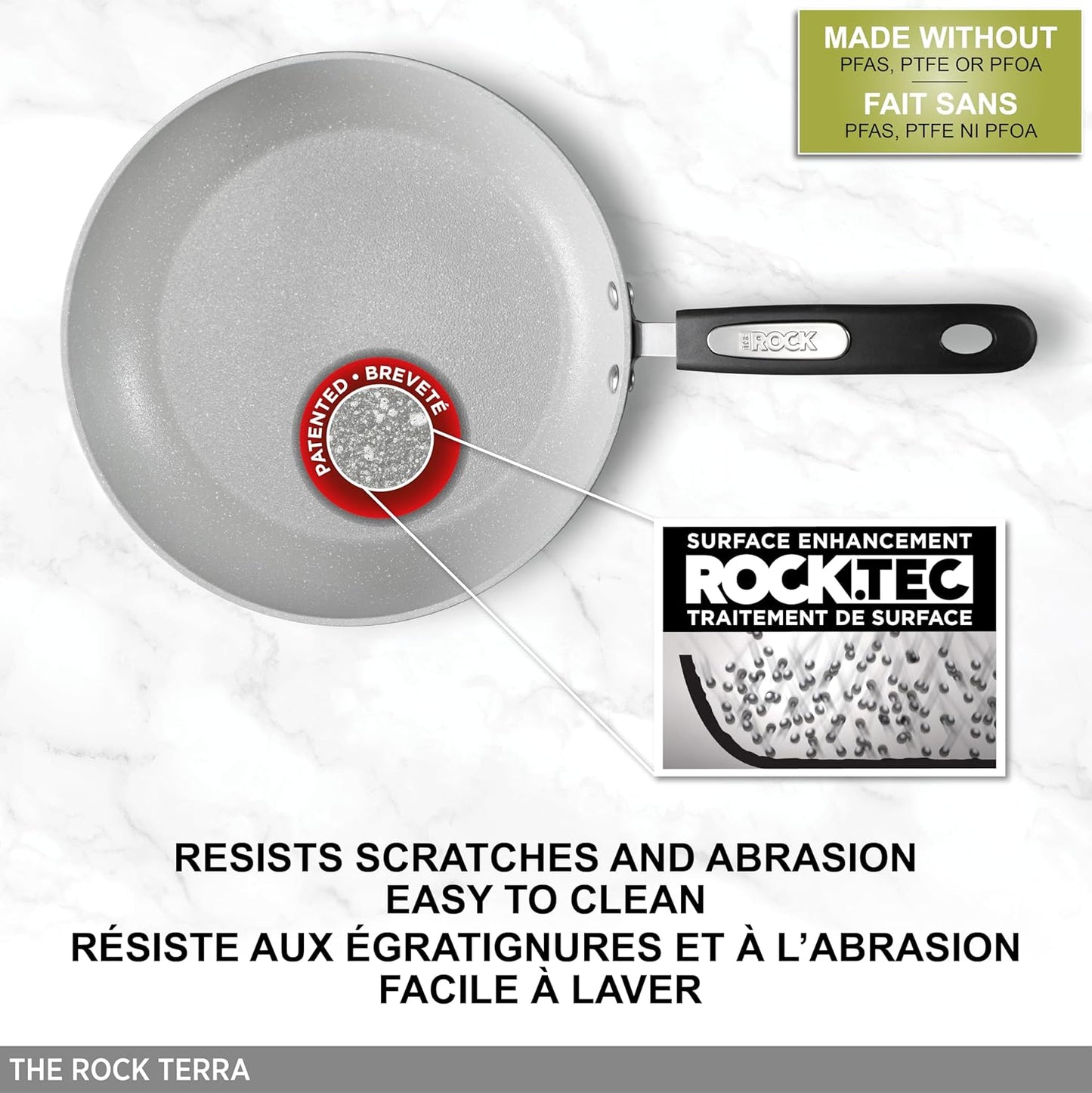 Starfrit The Rock Terra 20cm (8'') Ceramic Non-Stick Fry Pan - Thick Aluminium Base - PFOA Free - Easy to Clean - Grey