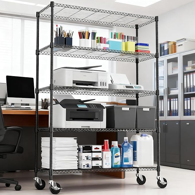 5 Tiers Shelf 1750 lbs Steel Storage Shelving Utility Shelving Unit Steel Organizer Wire Rack for Home,Kitchen,Office,Garage Black 17.7" D x 47.2" W x 76.8" H