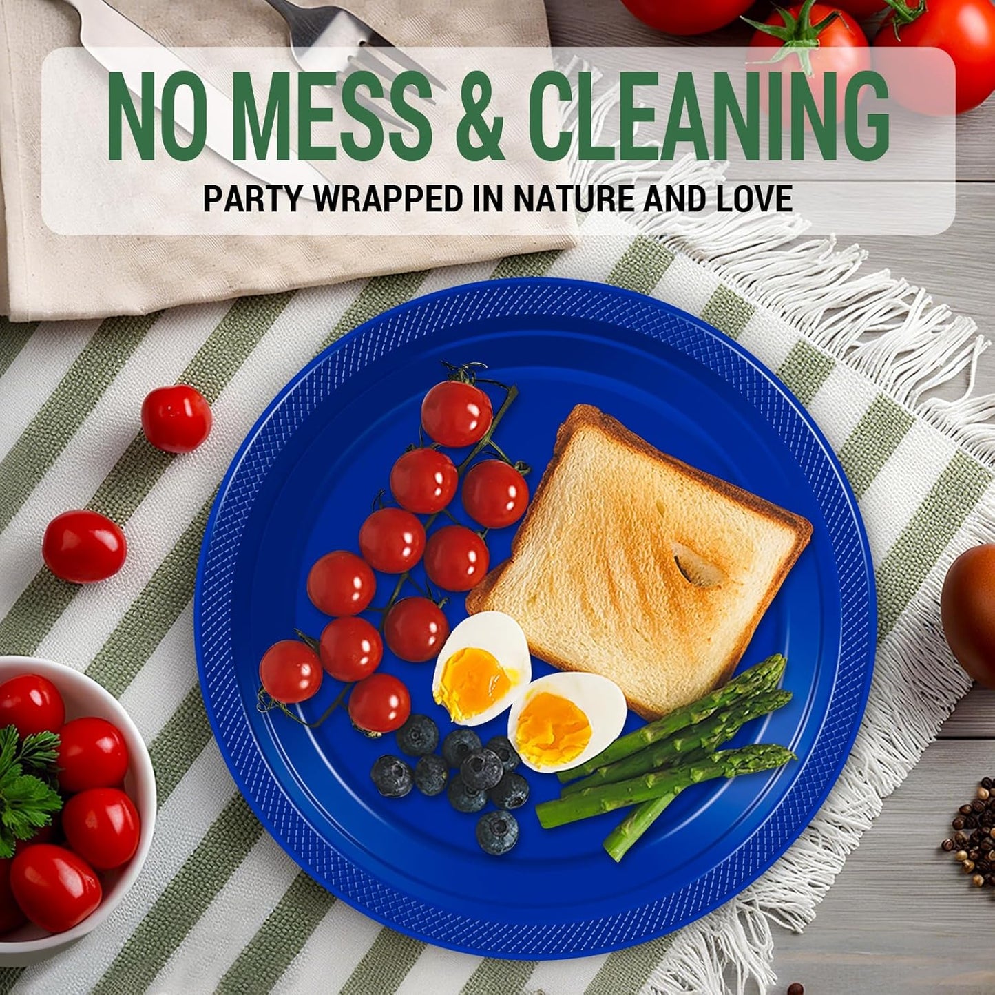 50 Royal Blue Plastic Plates For Party, Includes 25-9" & 25-7" Cake Dessert Plastic Dinner Plates Disposable For Party Supplies