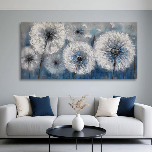 Dandelion Wall Art Blue Large Picture for Living Room Canvas Art Wall Decor Above Bed White Flower Artwork for Walls Wall Paintings Modern Art Aall Decor Framed Wall Art for Bedroom 29×58IN