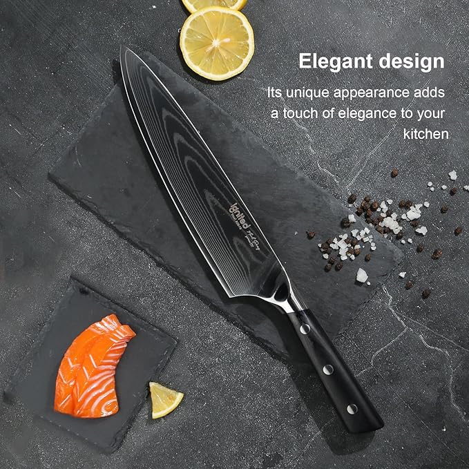 Damascus Chef Knife 8 Inch, Professional Chefs Knife With Japanese Aus-10 High Carbon Stainless Steel, Japanese Chef Knife With Black Pakkawood Handle, Chef's Kitchen Cutting Knife