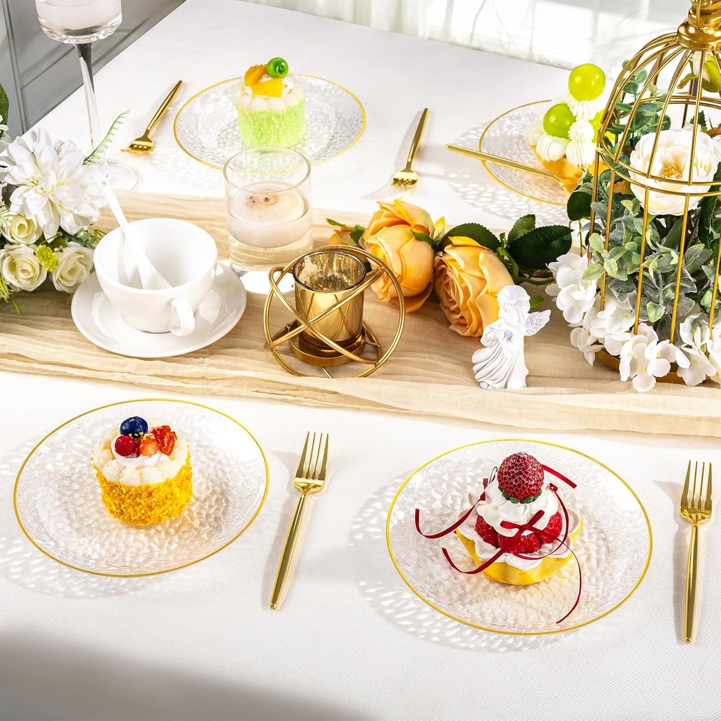 Rubtlamp 200 Pcs Clear Dessert Plates 7" with Forks 7.6",Clear Plastic Cake/Appetizer Platos, Dessert Plates Disposable, Hammered Party Platos Include 100platos and 100forks for Party&Birthday