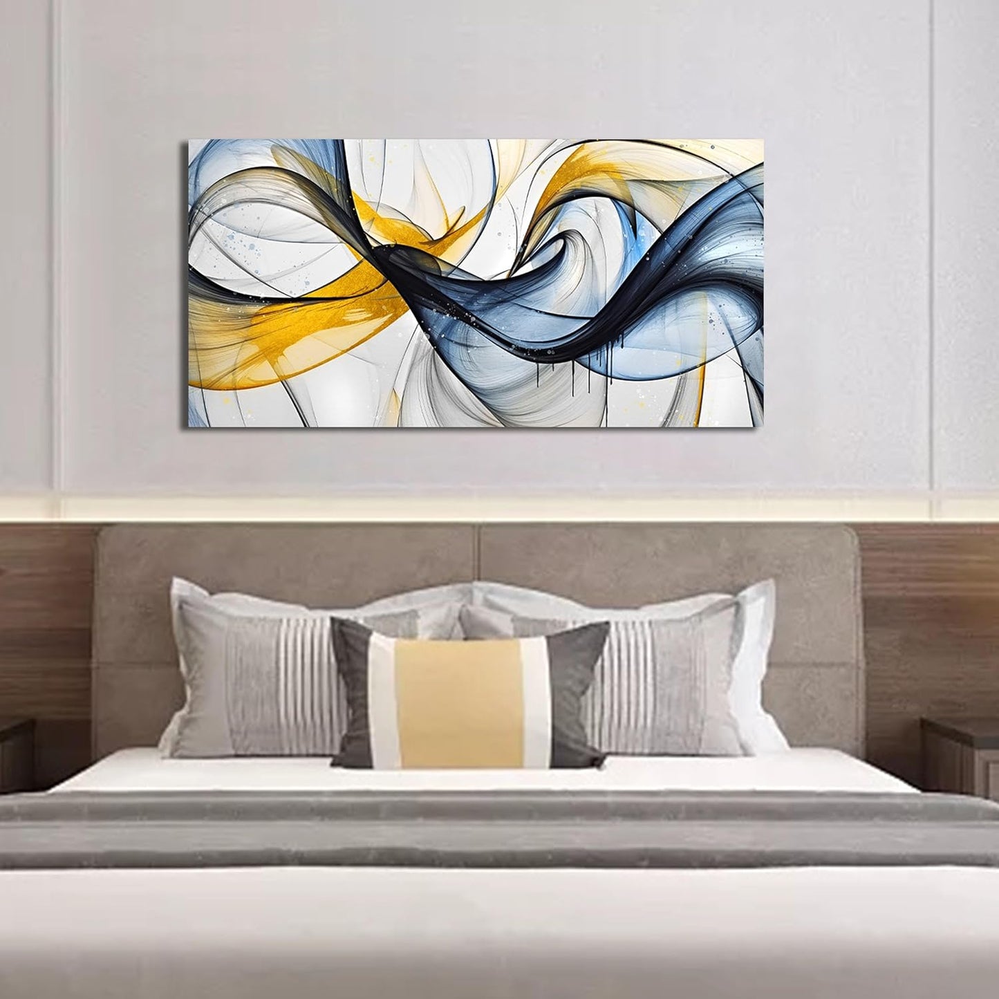 Abstract Office Artwork Wall Decor - Blue Canvas Art Wall Decor for Living Room - Modern Wall Art for Bedroom Size 20" x 40"