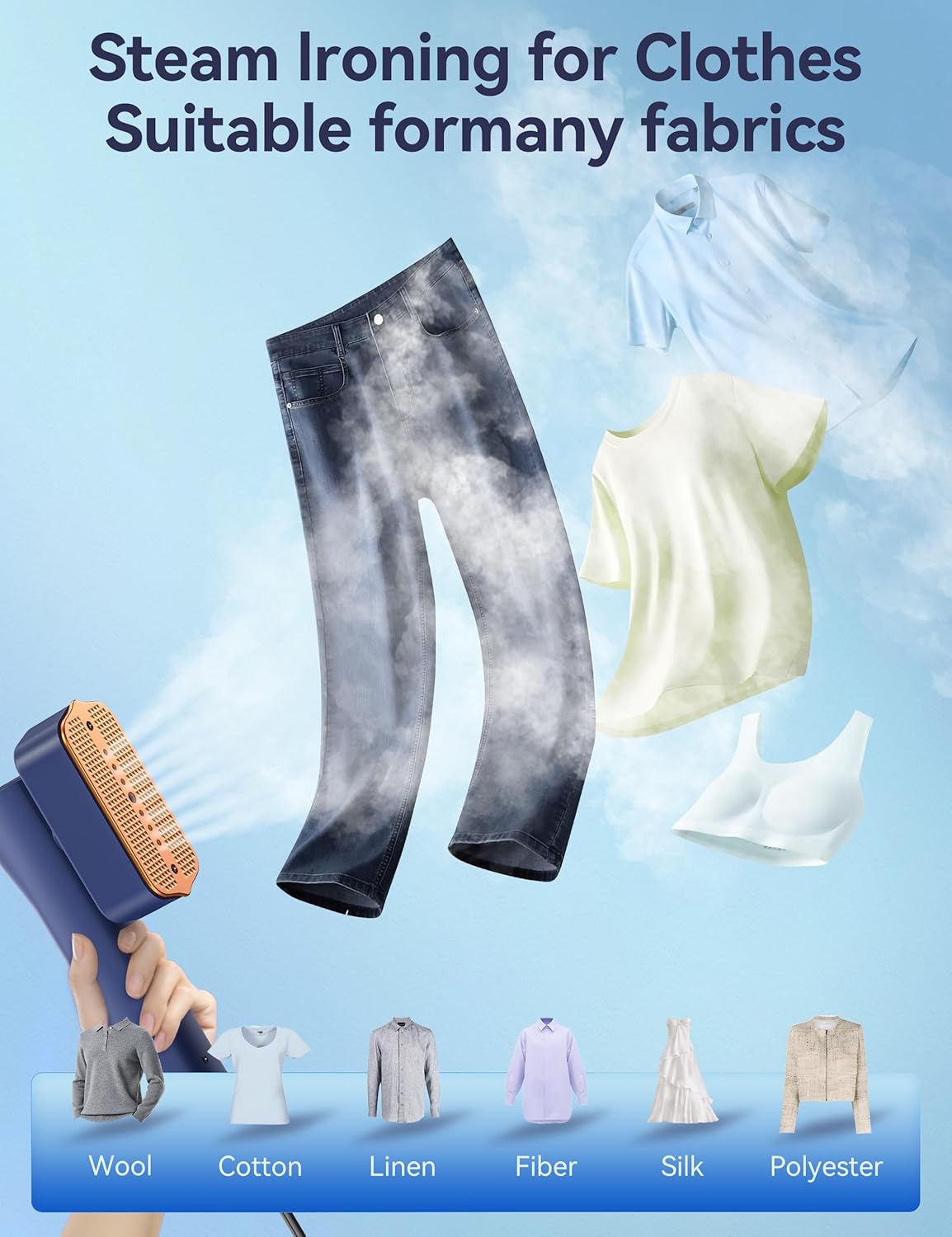 Steamer for Clothes Portable Handheld Garment Steamer,15s Fast Heat-up,100ml Water Tank,Steamer Ironing Gloves,20 Minutes of Continuous Ironing for Travel and Home