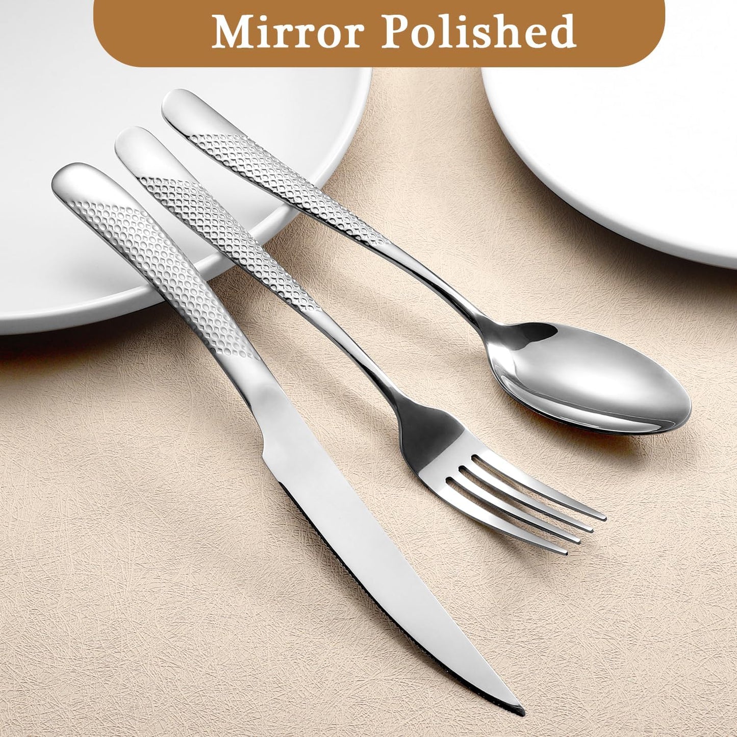 16 Piece Hammered Silverware Set for 4, Premium Food-grade Stainless Steel Flatware Set, Modern Design & Mirror Polished Cutlery Set, Eating Utensil Set Include Fork Knife Spoon Set, Dishwasher Safe