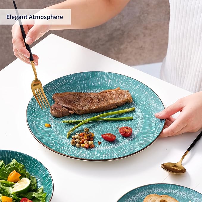 Bestone Plates and Bowls Sets,12 Pieces Round Porcelain Dinnerware Sets,Dishes, Plates, Dishware Sets,Chip Resistant Ceramic Dish Set Dining Dinner Ware Service for 4,New green