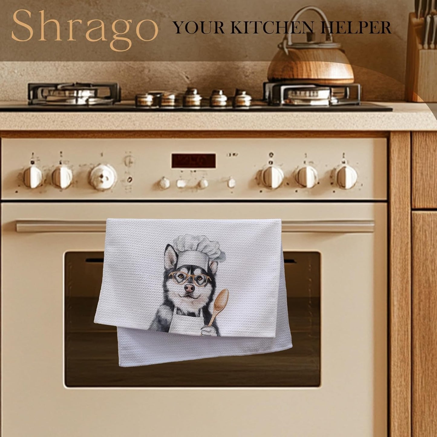 Funny Husky Chef Kitchen Towels, Gifts for Husky Lovers Dish Tea Towels for Kitchen, Chef Gifts for Men Women Decorative Hand Towel, Dog Mom Dad Gift, 16x24 Inch