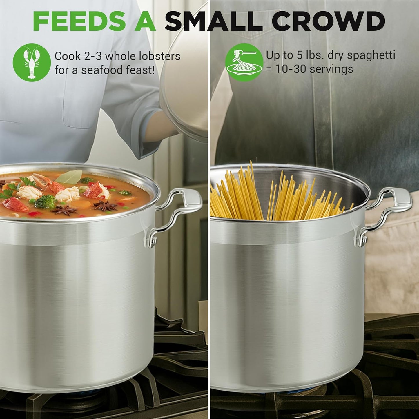 NutriChef 16-Quart Stainless Steel Stockpot - 18/8 Food Grade Heavy Duty Large Stock Pot for Stew, Simmering, Soup, Includes Lid, Dishwasher Safe, Works w/Induction, Ceramic & Halogen Cooktops