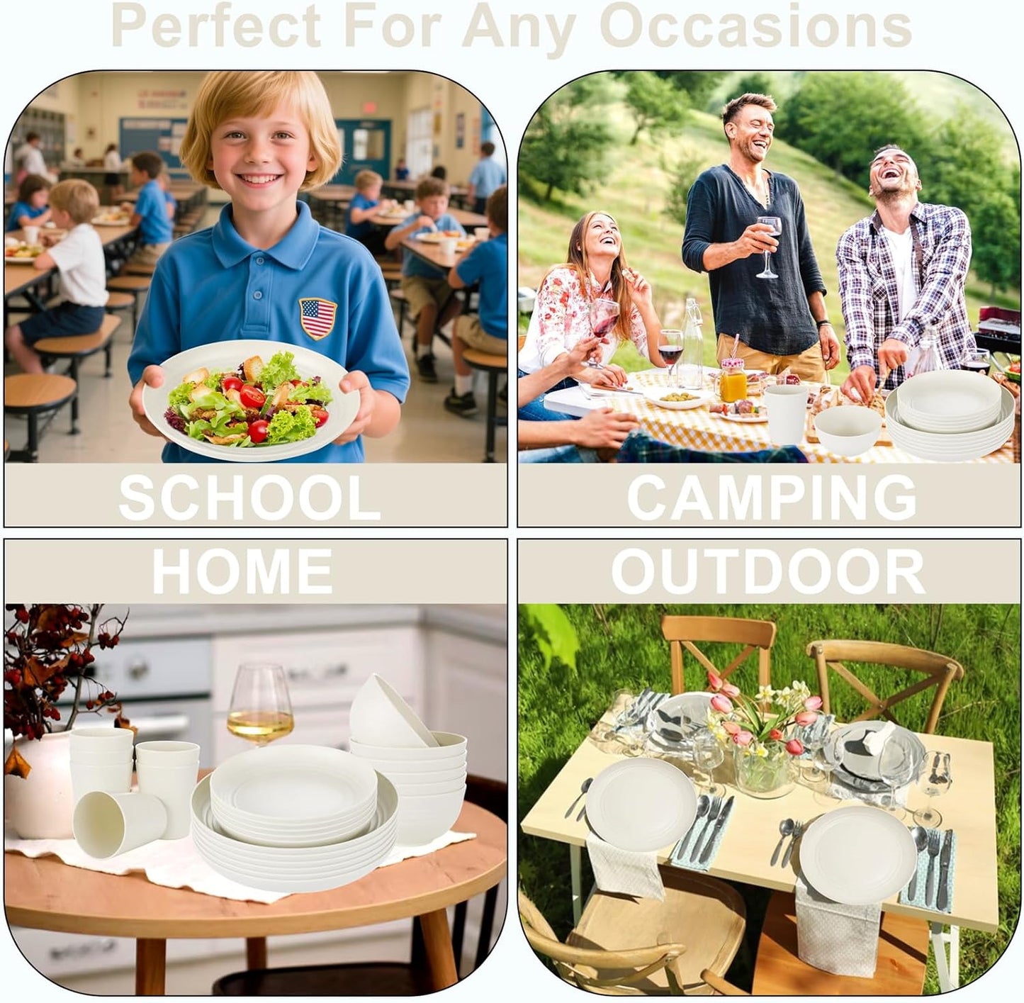 supernal 24pcs Wheat Straw Dinnerware,Unbreakable Dinner Plates Set,Microwave Dishwasher Safe,Beige Reusable Plates for Picnic,Birthday,Camping