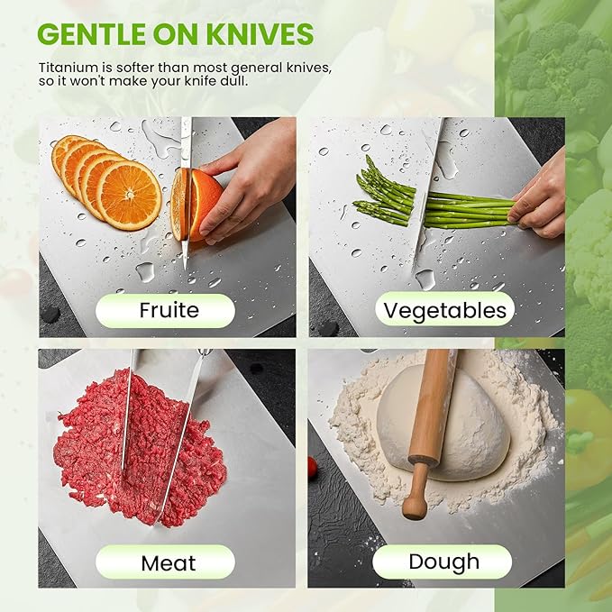 2 Pack Titanium Cutting Boards 100% Pure Titanium for Kitchen .Cutting Edge Hygiene & Durability.Double sided food-grade Cutting Board For Meats Fruits And Vegetables. Easy to Clean (18 * 12)