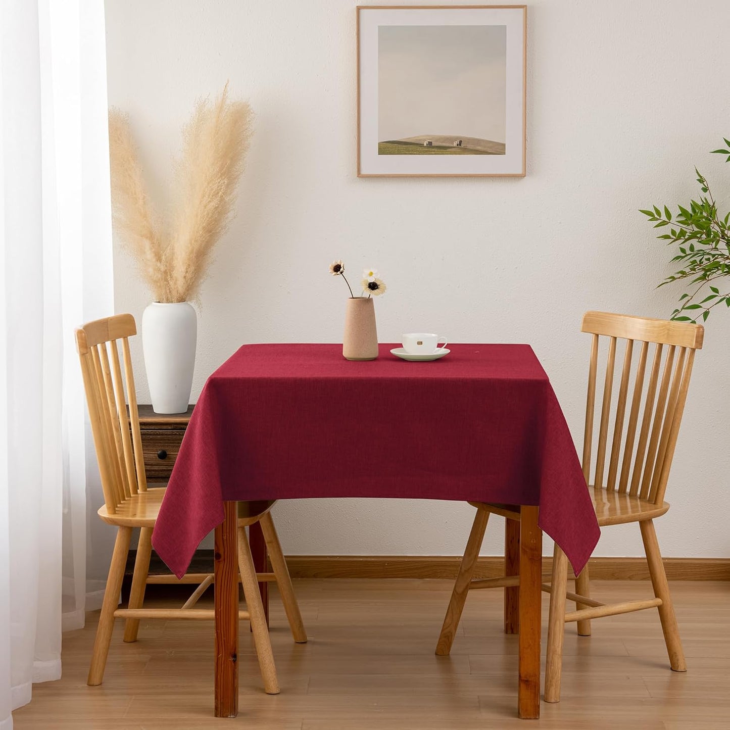 Hiasan Faux Linen Square Tablecloth - Wrinkle and Stain Resistant Washable Table Cloth for Kitchen Dining Room Holiday Table Cover for Dinner, Red, 54 x 54 Inch