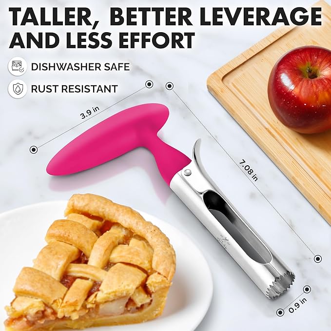 Zulay Kitchen Premium Apple Corer Tool - Ultra Sharp, Stainless Steel, Serrated Blades for Easy Coring - Easy to Use & Clean, Durable Apple Corer Remover for Baking Apples & More - Hot Pink