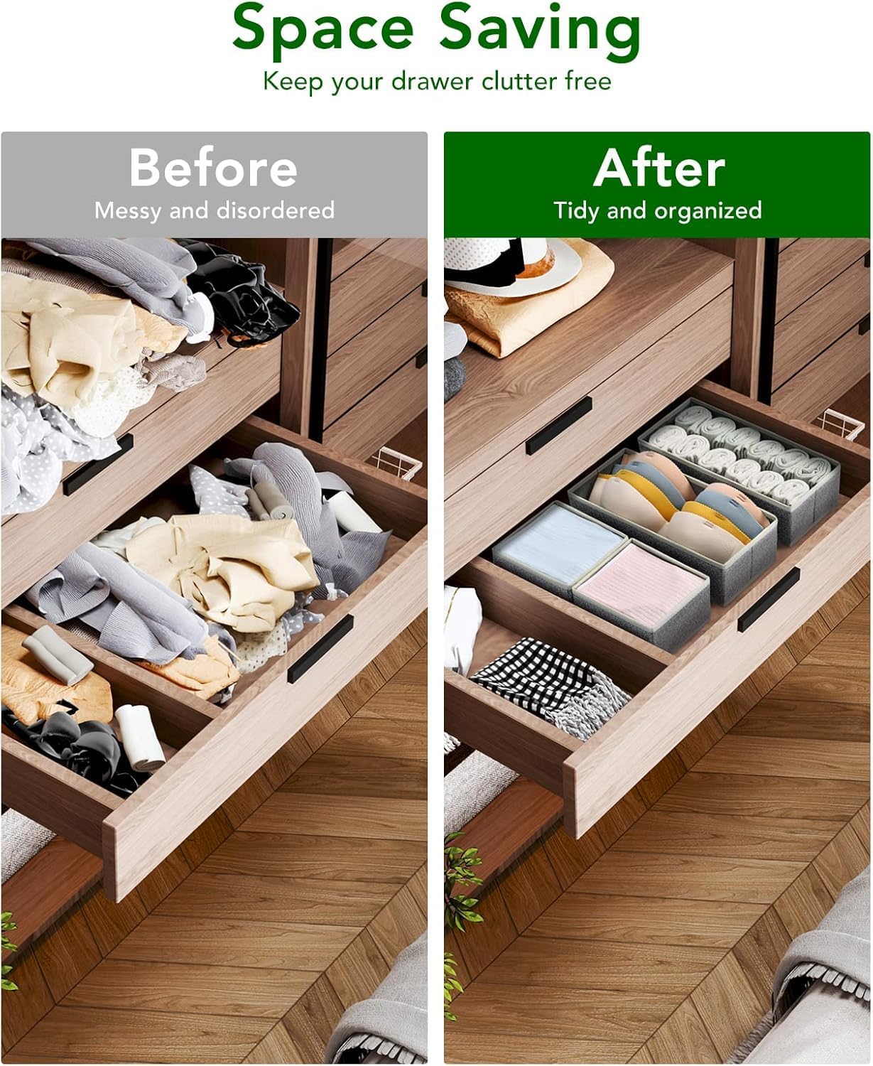 DIMJ Drawer Organizer Clothes Storage - 16 Pack Baby Dresser Organizer for Nursery, Foldable Drawer Dividers for Bedroom Closet Organization, Fabric Storage Bins for Socks, Underwears, Bras