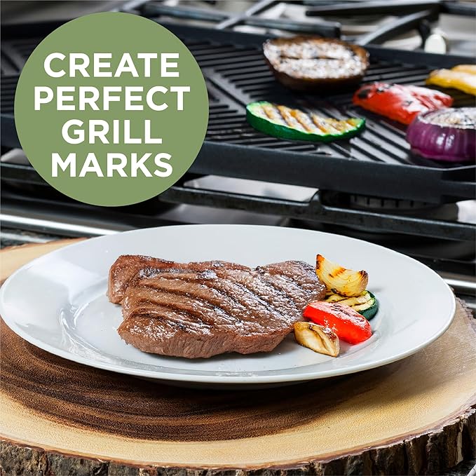 Ecolution Reversible Grill/Griddle Pan, Non-Stick, Dishwasher Safe, Double Burner Family Griddle Grill Pan Cookware, Cast Aluminum, 19.5-Inch x 11-Inch