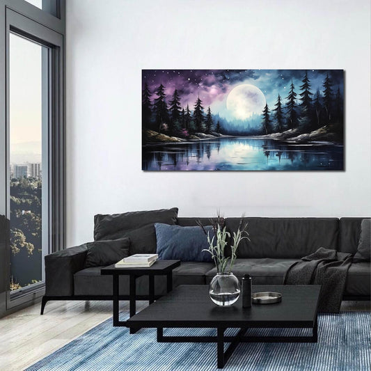 AOZEMI Large Forest Wall Art Landscape Canvas Moon Pictures for Living Room Office Bedroom Modern Nature Wall Decor 24x48