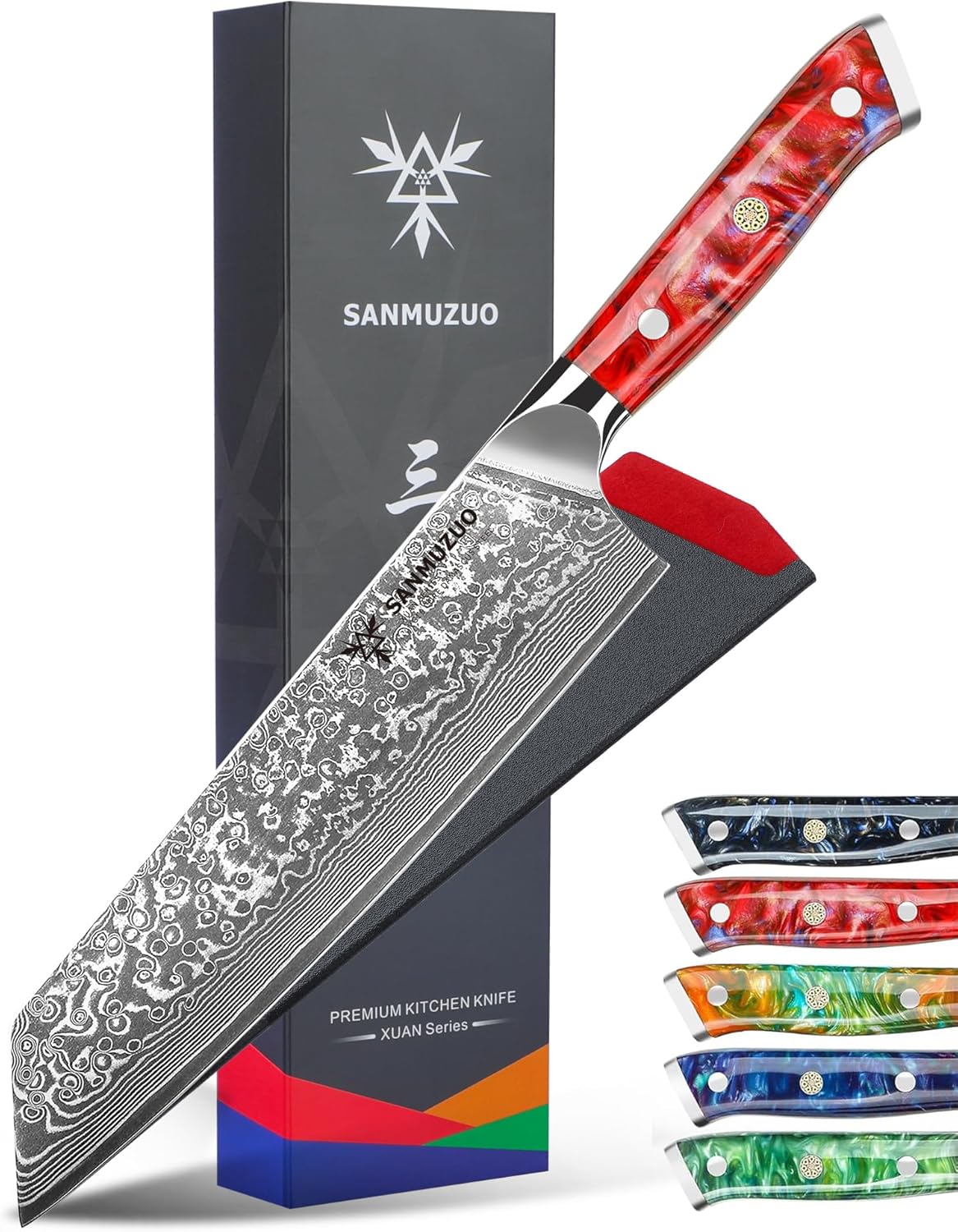 8.5 inch Kiritsuke Kitchen Chef Knife - 67 Layers Damascus Steel & Resin Handle - Xuan Series(Sunset Red)