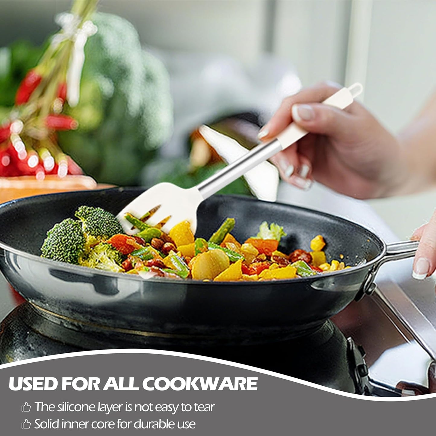 HaWare 29 PCS Silicone Cooking Utensils Set, Heat Resistant Kitchen Utensils Set with Stainless Steel Handle, Spatula Sets with Holder and Hooks, Kitchen Tools Gadgets for Nonstick Cookware -White