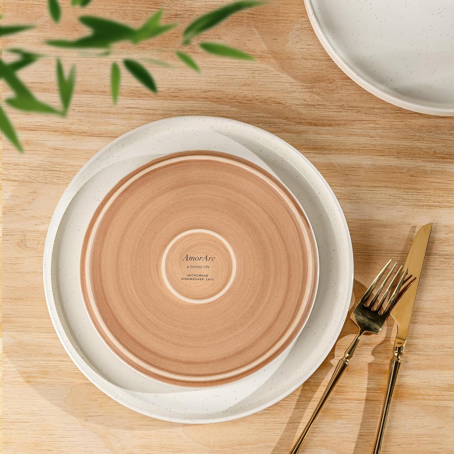 AmorArc Ceramic Dinnerware Set for 6 | Speckled Stoneware Plates and Bowls with Rustic Terracotta Underside| Scratch Resistant,Dishwasher & Microwave Safe Dishes Sets- 18pcs Beige