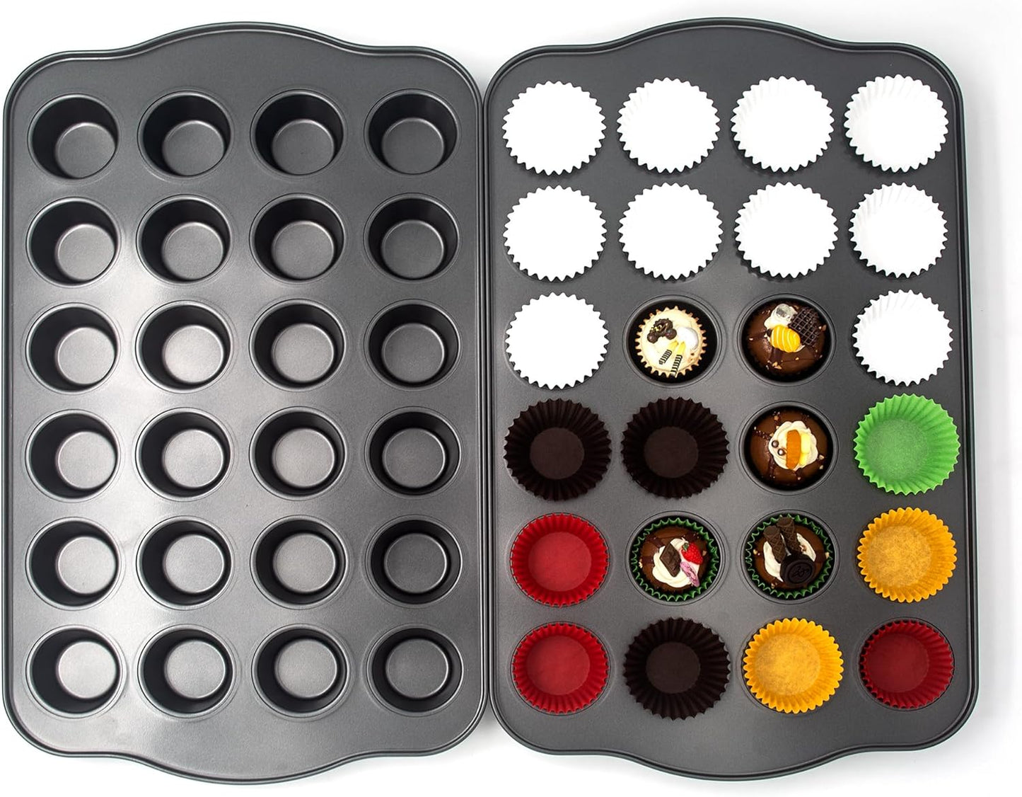 Non-Stick Mini Cupcake Pan, 1.97" 24-Cup Set of 2 Baking Pans, Heavy Duty Carbon Steel Tin for Mini Muffins & Cupcakes