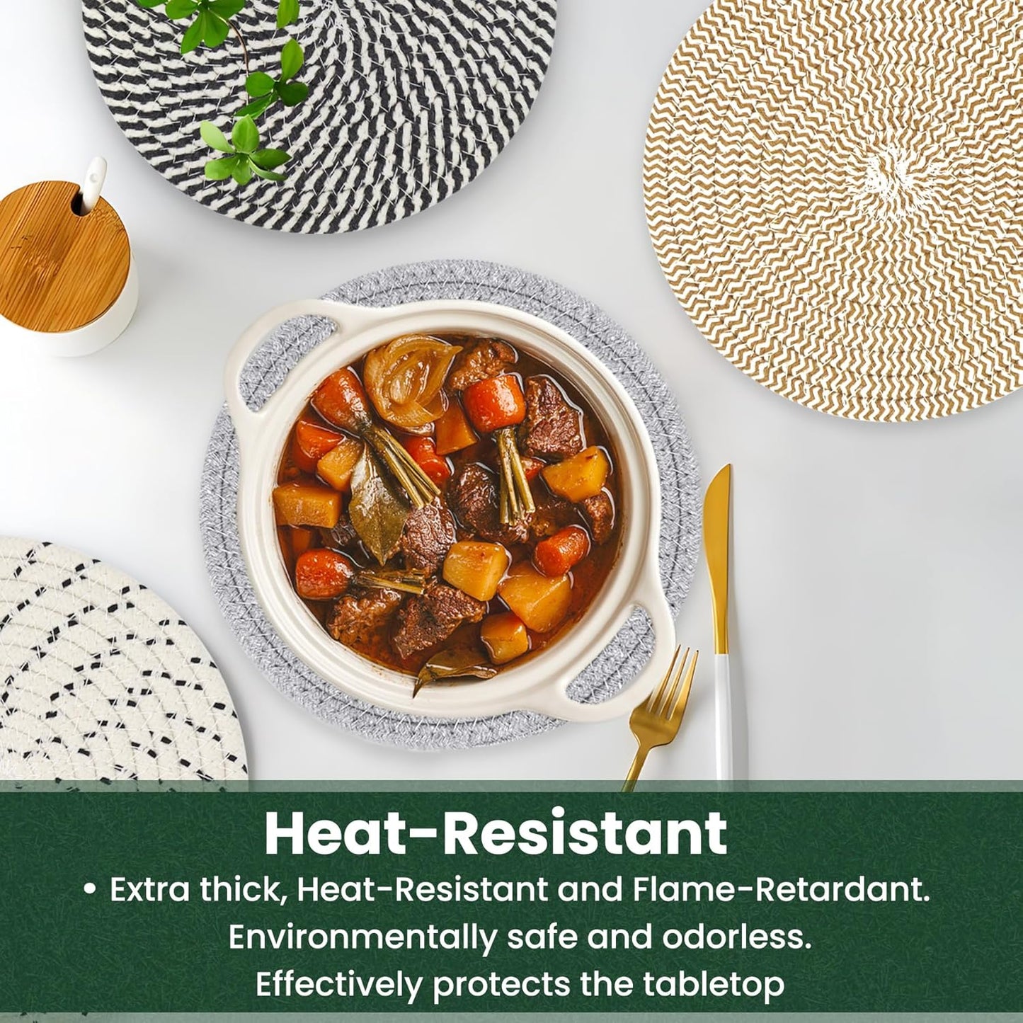 10 Inch Trivets for Hot Dishes, Hot Pots and Pans, Extra Large Thick Heat Resistant Large Coaster for Kitchen, Hot Pads, Kitchen Essentials, Pot Holders for Table & Countertop, 6 Pcs