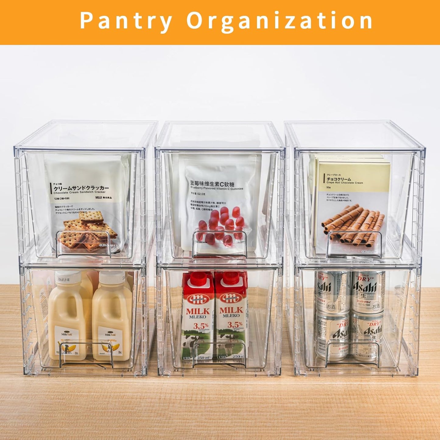 2 Pack Large Stackable Storage Drawers,Clear Acrylic Drawer Organizers with Handles, Easily Assemble for Kitchen Undersink,Bathroom,Cabinet,Makeup,Closet,Pantry,Organization and Storage