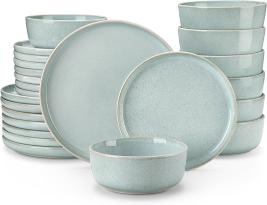vancasso ANYA 24 Pieces Plates and Bowls Set, Mint Green Dinnerware Sets, Reactive Glaze Dishes Set for 8, Ceramic Dishware Sets Kitchen Dinner Set, Microwave & Dishwasher Safe