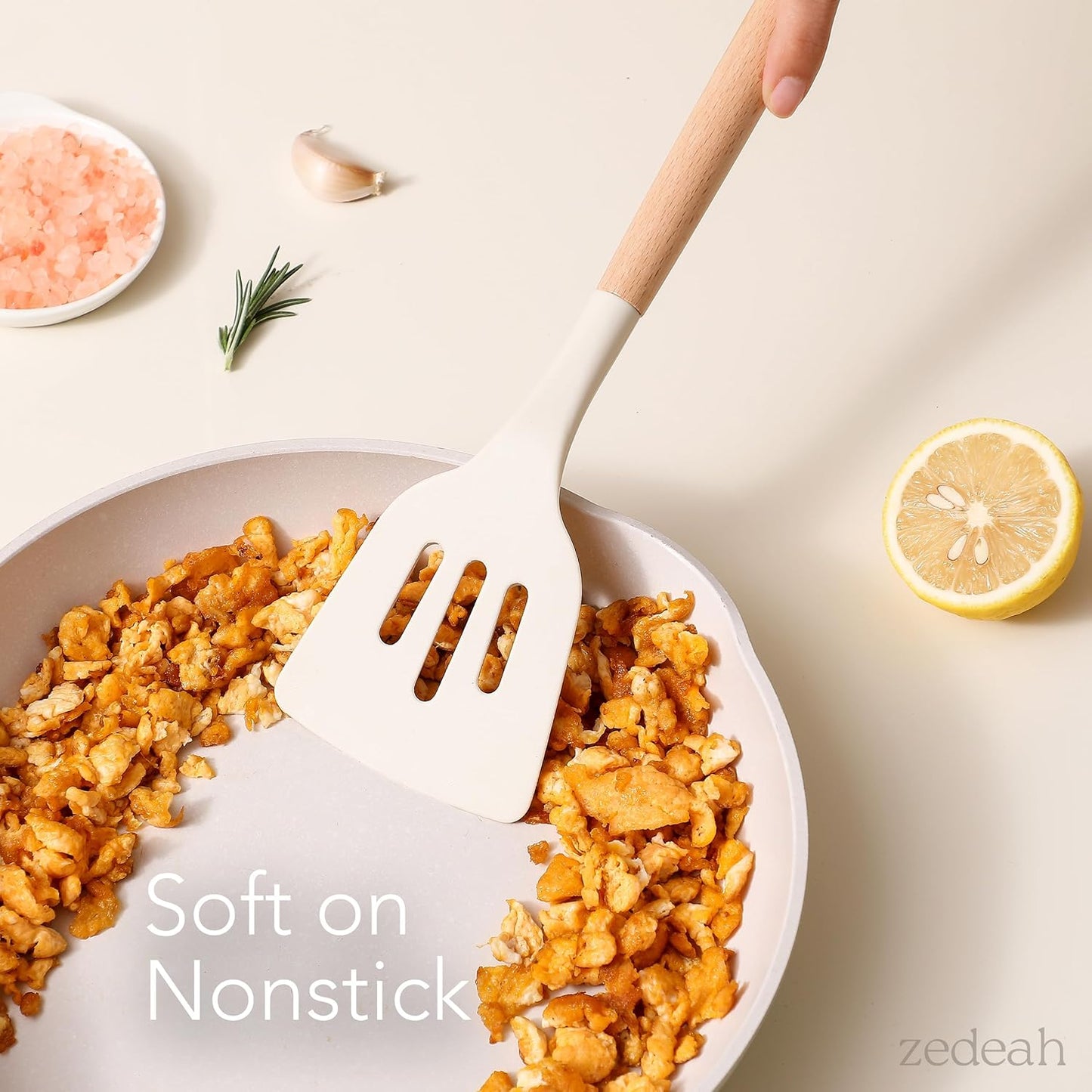 11-Piece Silicone Kitchen Utensil Set with Spatulas, Tongs, Whisk, Turner & Ladle – Heat Resistant, Non-Scratch Cooking Tools with Wooden Handles, Dishwasher Safe, BPA-Free (Beige)