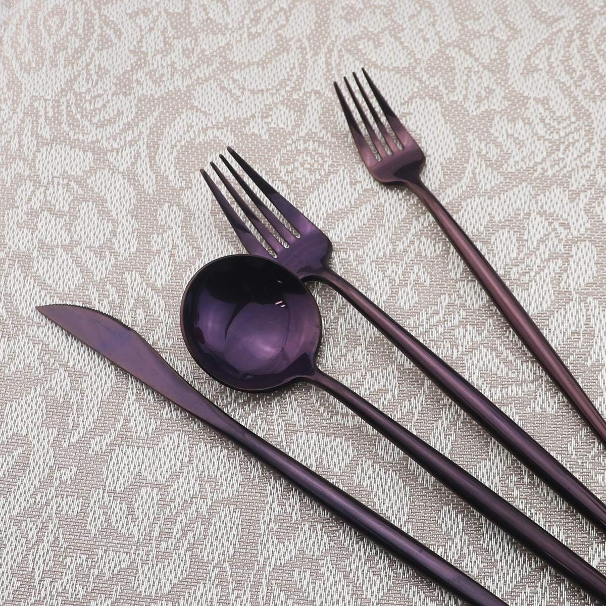 Gugrida Portable Silverware Set - 5-Piece Flatware Cutlery Set - 18/10 Stainless Steel - Mirror Polishing Purple - Travel Elegant Modern Utensils - Service for 1 Include Steak Knife Dinner Fork Spoon