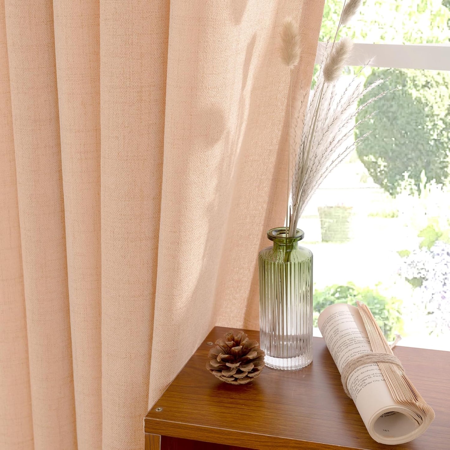 YoungsTex Peach Linen Curtains 80 Inches Long for Living Room, Coral Semi Sheer Drapes Textured with Bronze Grommet Light Filtering Spring for Dining Bedroom, 52 x 80 Inch, 2 Panels