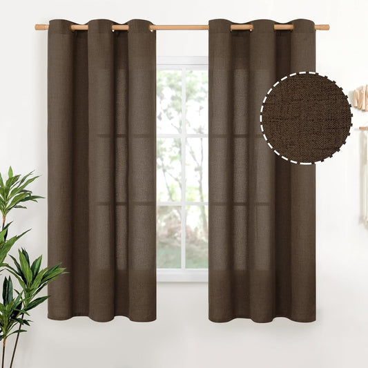 YoungsTex Brown Linen Curtains 63 Inches Length - Light Filtering Chocolate Semi Sheer Window Drapes with Bronze Grommet for Living Room/Bedroom/Farmhouse/Country Privacy, 42 x 63 Inch, 2 Panels