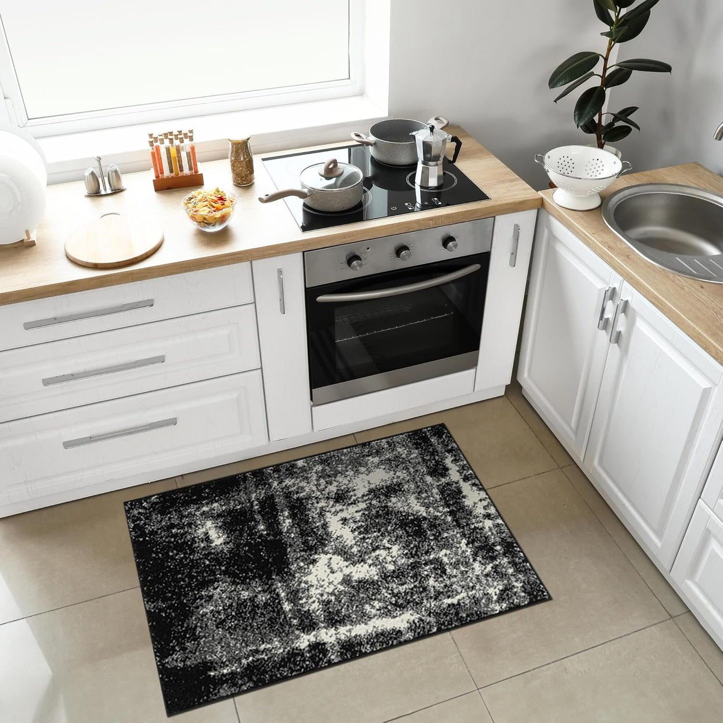 Keen Home Design Area Rugs - 2x3 Non-Shedding, Abstract Rugs for Kitchen, Living Room, Bedroom, Dining Room, Entryway - Size: 2' x 3', Abstract Black