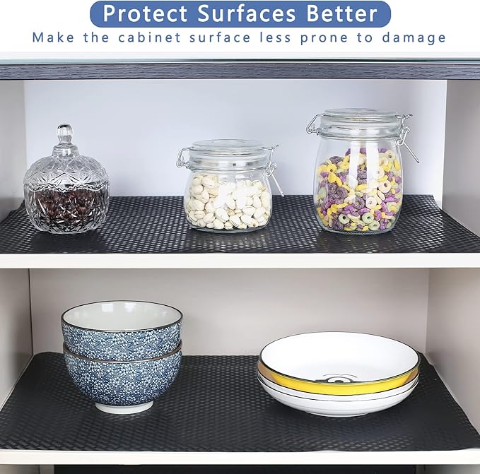 HooTown Shelf Liner Kitchen Cabinet Drawer Mats 23.6 Inch Wide x 196.8 Inch Long, Non Slip EVA Plastic Water Resistant Pad for Bathroom Drawers, Shoe Shelves, Under Sink, Black