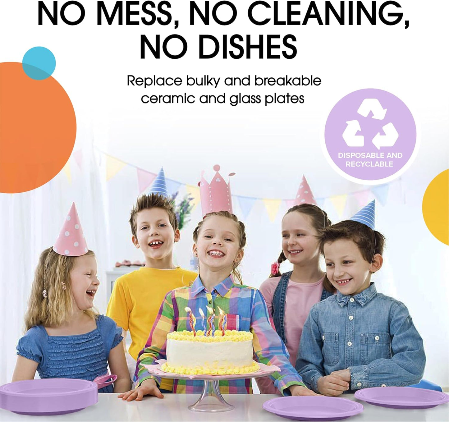 Exquisite Party Solids Lavender Plastic Plates For Party Supplies 7" Lavender Disposable Plates Heavy Duty 50 Pcs Plastic Dinnerware Sets Heavy Duty 350 GSM Disposable Dinnerware Set