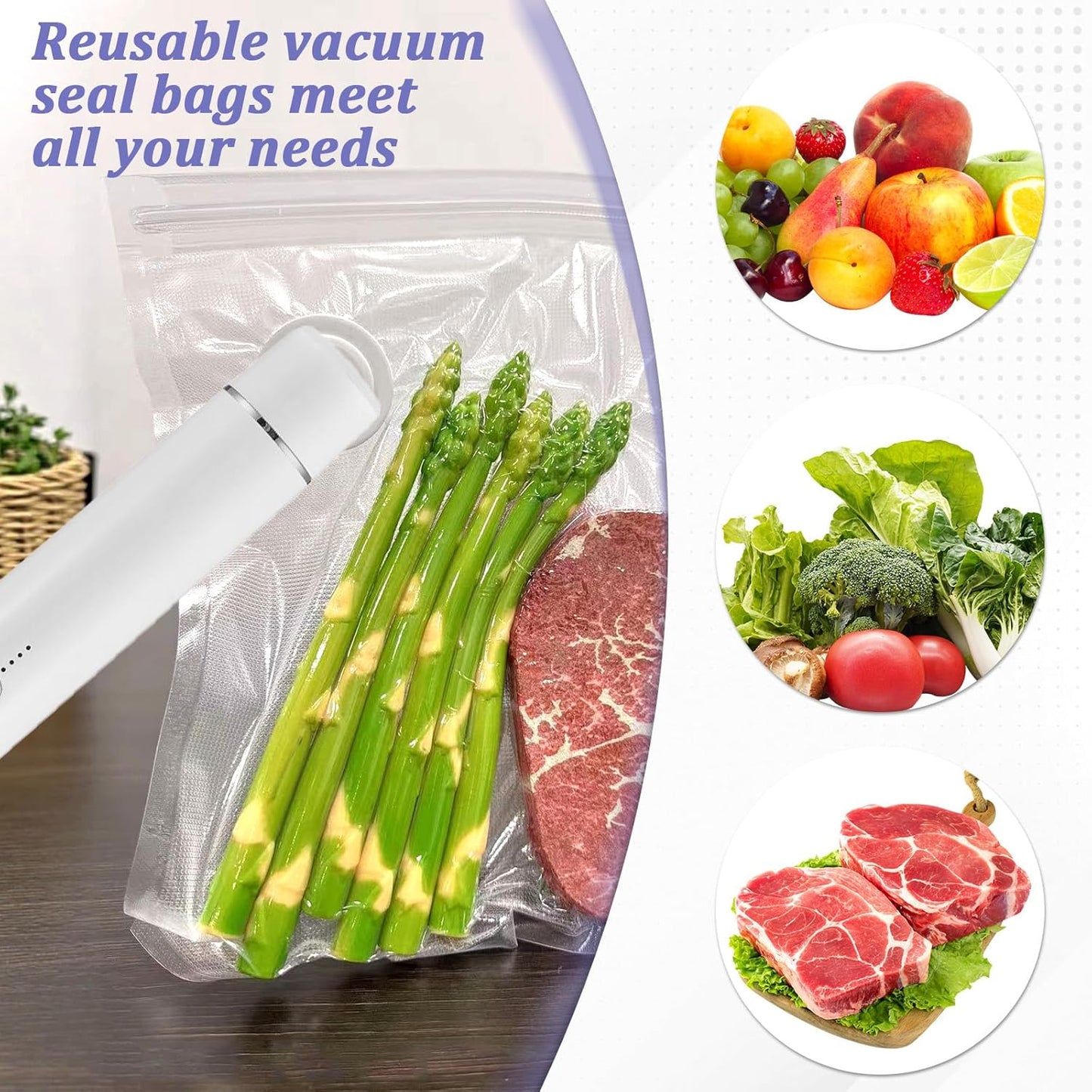 40 Packs Vacuum Sealer Bags Air Valve Vacuum Sealing Bags Vacuum Storage Seal Bag for Food Saver, Resealable Meal Bags with Air Valve with 4 Seal Clips