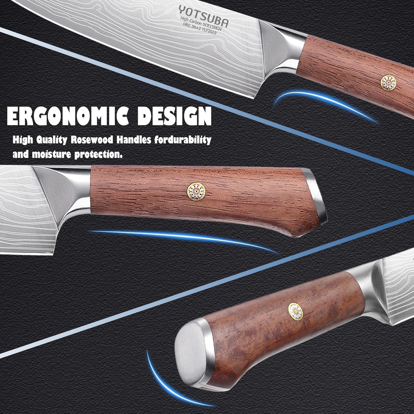 YOTSUBA Kitchen Knife Set, 7PCS Kitchen Knives Set High Carbon Stainless Steel Sharp Knife, Knives Set for Kitchen with Ergonomic Handle