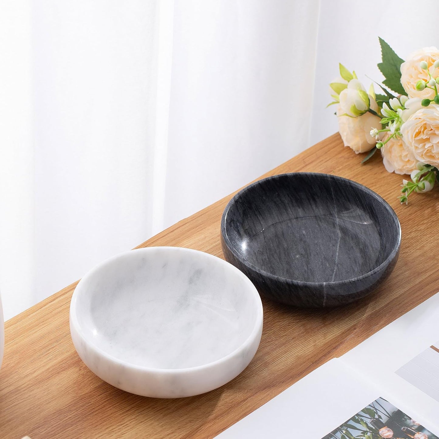 5.91'' Large Decorative Marble Bowl for Home Decor, Key, Incense Burner, Smudge, Coffee Tables Centerpiece, Soap Serving (Black)