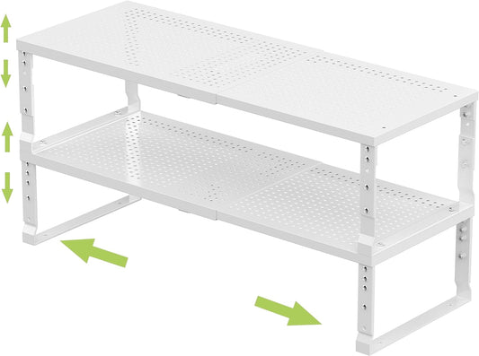 Expandable Adjustable Stackable Kitchen Organizer, Spice Rack,Metal Pantry Storage Shelves Racks,Counter Shelf for Cabinets, Countertop, Cupboard(2 Packs/Large/White)