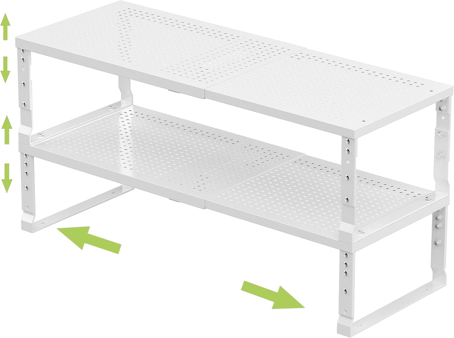 Expandable Adjustable Stackable Kitchen Organizer, Spice Rack,Metal Pantry Storage Shelves Racks,Counter Shelf for Cabinets, Countertop, Cupboard (2 Packs/Medium/White)