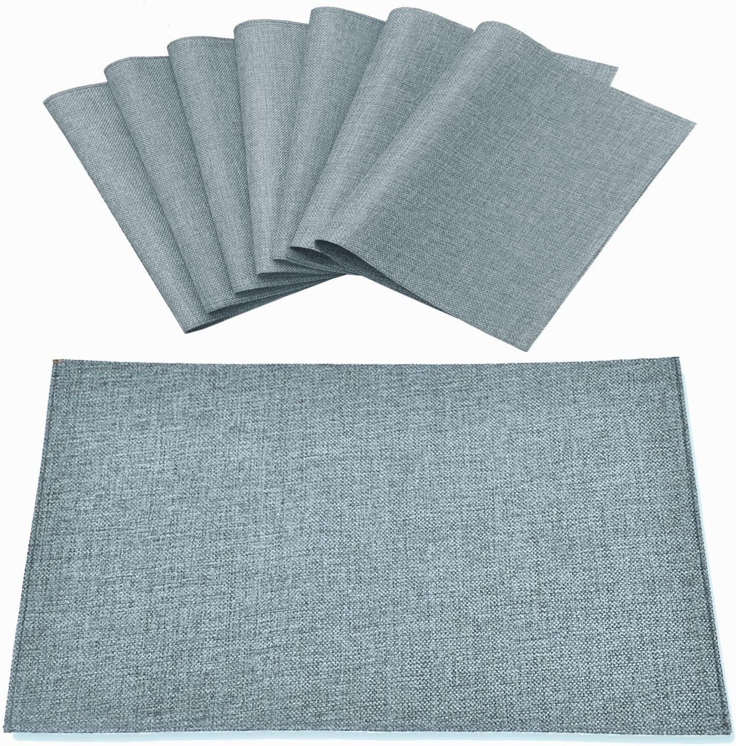 Cloth Placemats Set of 8, Linen Type Fabric Placemats Machine Washable Heat Resistant Placemats Polyester Place Mats for Halloween, Thanksgiving and Christmas Dining Table (Light Gray)