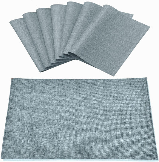 Cloth Placemats Set of 8, Linen Type Fabric Placemats Machine Washable Heat Resistant Placemats Polyester Place Mats for Halloween, Thanksgiving and Christmas Dining Table (Light Gray)